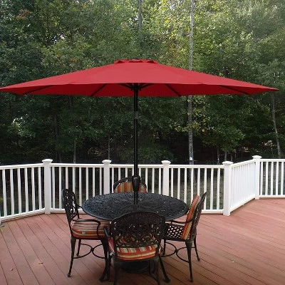 SUGIFT 9' Round Patio Umbrella Market Umbrella With Push Button Tilt-Red 4 SUGIFT 9' Round Patio Umbrella Market Umbrella With Push Button Tilt-Red - Image 2