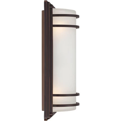 John Timberland Habitat Modern Industrial Outdoor Wall Light Fixtures Set Of 2 Rubbed Bronze 16" Opal Glass For Post Exterior Barn Deck 5 John Timberland Habitat Modern Industrial Outdoor Wall Light Fixtures Set Of 2 Rubbed Bronze 16" Opal Glass For Post Exterior Barn Deck - Image 3