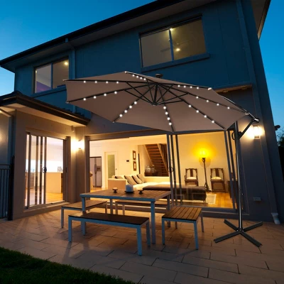 Costway 10FT Patio Offset Umbrella Solar LED 360degrees Rotation Brown 3 Costway 10FT Patio Offset Umbrella Solar LED 360degrees Rotation Brown