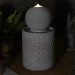 Sunnydaze Decor Sunnydaze Modern Orb On Circle-Pattern Base Ceramic Outdoor Fountain With LED Lights, Gray -Outdoor Decoration Store GUEST 89c8b7f5 9fb6 4c22 b377 710f6258ee0b
