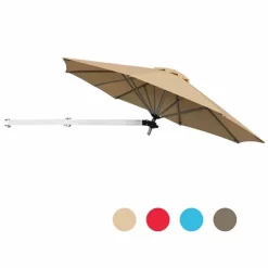 Costway 8ft Wall-Mounted Umbrella Telescopic Folding Tilt Sun Shade TanTurquoise