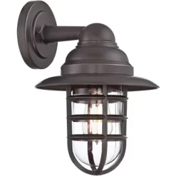John Timberland Marlowe Industrial Outdoor Wall Light Fixture Galvanized Hooded Cage 13 1/4" Clear Glass For Post Exterior Barn Deck House Porch Yard -Outdoor Decoration Store GUEST 9111f7b7 3a5f 430e ad41 df7fe1688606
