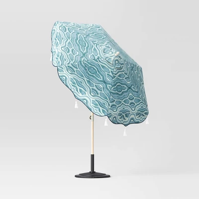 7.5'x7.5' Decorative Trim Scalloped Outdoor Market Umbrella Blue - Opalhouse™ Designed With Jungalow™ 4 7.5'x7.5' Decorative Trim Scalloped Outdoor Market Umbrella Blue - Opalhouse™ Designed With Jungalow™ - Image 2