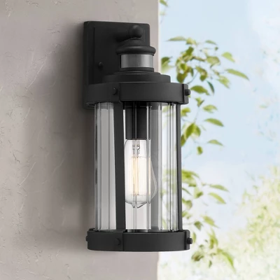 John Timberland Stan Industrial Outdoor Wall Light Fixtures Set Of 2 Textured Black Motion Sensor 15" Clear Glass For Exterior Barn 7 John Timberland Stan Industrial Outdoor Wall Light Fixtures Set Of 2 Textured Black Motion Sensor 15" Clear Glass For Exterior Barn - Image 5