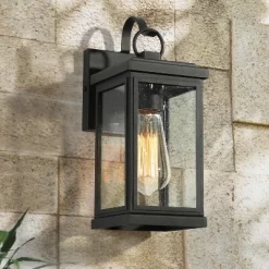12" Metal/Seeded Glass Square Outdoor Wall Light Matte Black - LNC