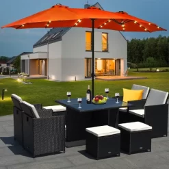 Costway 15Ft Patio Double-Sided Solar LED Market Umbrella Crank Base BeigeTanOrangeBurgundy -Outdoor Decoration Store GUEST 98969f5e 23e7 4646 8a8a 8869ef453f6b