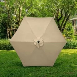 9' X 9' Aluminum Market Patio Umbrella With Crank Lift And Push Button Tilt Antique Beige - Astella -Outdoor Decoration Store GUEST 990cb217 faa6 46d6 ae28 5c8d543f17bf