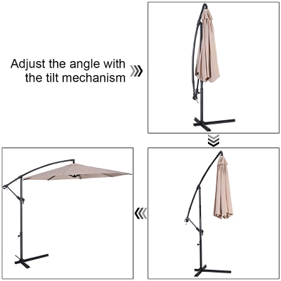 Costway 10' Hanging Umbrella Patio Sun Shade Offset Outdoor Market W/t Cross Base Beige 8 Costway 10' Hanging Umbrella Patio Sun Shade Offset Outdoor Market W/t Cross Base Beige - Image 6