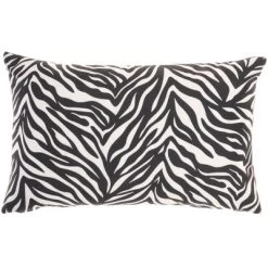 Reversible Indoor/Outdoor Rose And Zebra Print Throw Pillow Black/White - Mina Victory