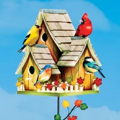 Collections Etc Enchanting 3-Perch Fall Birdhouse Garden Stake