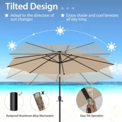 Costway 10 FT 112 LED Solar-Lighted Patio Table Market Umbrella Crank Tilt Outdoor Beige/Coffee/Navy/Wine -Outdoor Decoration Store GUEST 9c23c004 fbaf 4976 abd9 3fee7c6bee1c