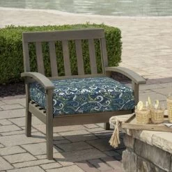 24" X 24" ProFoam Outdoor Deep Seat Bottom Cushion - Aurora Blue Damask - Arden Selections