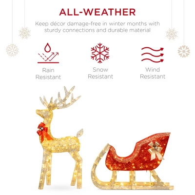 Best Choice Products Lighted Christmas 4ft Reindeer & Sleigh Outdoor Yard Decoration Set W/ 205 LED Lights, Stakes 6 Best Choice Products Lighted Christmas 4ft Reindeer & Sleigh Outdoor Yard Decoration Set W/ 205 LED Lights, Stakes - Image 4