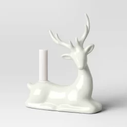 8.25" Taper Crackled Ceramic Deer Christmas Candle Holder White - Wondershop™ -Outdoor Decoration Store GUEST 9e94e409 2e85 4313 a7dd f2b16fdd0709