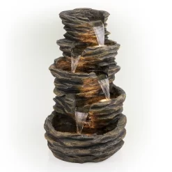 39" Indoor/Outdoor 5-Tier Rock Fountain With Replaceable LED Lights Gray - Alpine Corporation -Outdoor Decoration Store GUEST 9fc45f69 391e 4c2c a88e 8ce3a13f2907