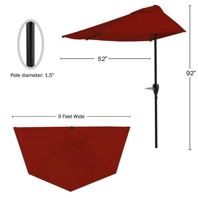 Nature Spring Half-Canopy Patio Umbrella - 9', Red 4 Nature Spring Half-Canopy Patio Umbrella - 9', Red - Image 2