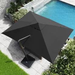 Crestlive Products 11.5'x11.5' Luxury Aluminum Frame Double Top Round Offset Cantilever Umbrella Black