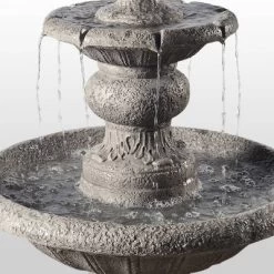 52.56" Icy Stone 2-Tiered Focal Point Outdoor Waterfall Fountain - Gray - Teamson Home