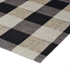 6' X 8' Gingham Outdoor Rug Black/Taupe - Foss Floors