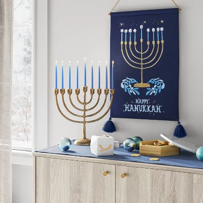 Cast Aluminum Menorah Antique Gold - Threshold™ 3 Cast Aluminum Menorah Antique Gold - Threshold™