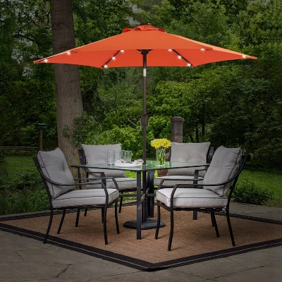 7.5' X 7.5' Solar LED Patio Umbrella Orange - Wellfor 14 7.5' X 7.5' Solar LED Patio Umbrella Orange - Wellfor - Image 12
