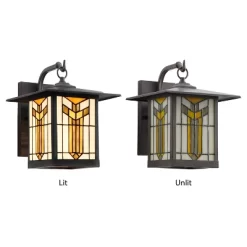 11.75" 1-Light Prairie Craftsman Style Stained Glass Outdoor Lantern Wall Sconce Bronze - River Of Goods -Outdoor Decoration Store GUEST a85982ef d93f 43c9 af8b 53b6566ed78f