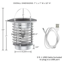 Nature Spring 2-in-1 Portable LED Lantern & Bug Zapper UV Lamp – Silver