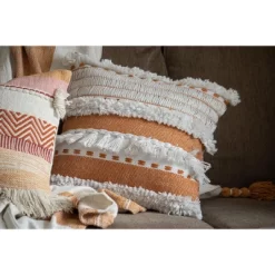 Orange Striped Hand Woven 18x18" Outdoor Decorative Throw Pillow With Hand Tied Fringe - Foreside Home & Garden -Outdoor Decoration Store GUEST aba21843 d001 4d2b 84ad 6e5a18831dec