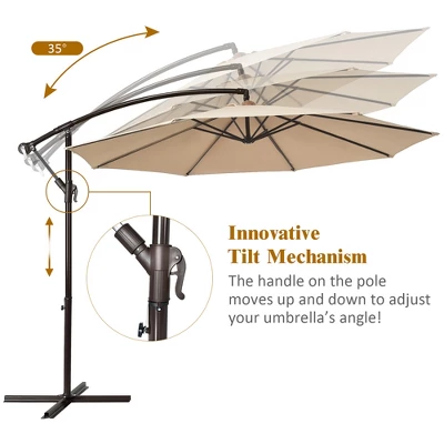 Costway 10FT Patio Offset Hanging Umbrella Easy Tilt Adjustment 8 Ribs Backyard BurgundyBeigeTanBlue 6 Costway 10FT Patio Offset Hanging Umbrella Easy Tilt Adjustment 8 Ribs Backyard BurgundyBeigeTanBlue - Image 4