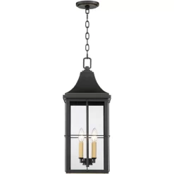 John Timberland Sunderland Vintage Outdoor Hanging Light Black Gold 24 3/4" Clear Glass Panels For Post Exterior Barn Deck House Porch Yard Patio Home -Outdoor Decoration Store GUEST acba92a9 0290 4ff1 8dd6 90a59b25bae8
