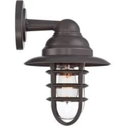 John Timberland Marlowe Industrial Outdoor Wall Light Fixture Galvanized Hooded Cage 13 1/4" Clear Glass For Post Exterior Barn Deck House Porch Yard -Outdoor Decoration Store GUEST acf00e54 2477 4019 958b ab5c20fe7f03