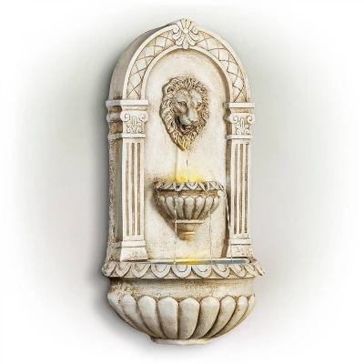 32" Resin Classical Walled Fountain With Lion Head And LED Lights Off-White - Alpine Corporation 5 32" Resin Classical Walled Fountain With Lion Head And LED Lights Off-White - Alpine Corporation - Image 3
