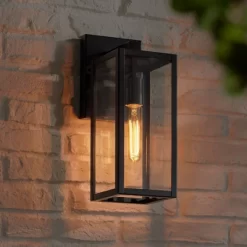 John Timberland Modern Outdoor Wall Light Fixture Mystic Black 14 1/4" Clear Glass Panel For Exterior Barn Deck House Porch Yard Patio Outside Garage -Outdoor Decoration Store GUEST b1fc978e bf7f 4d55 b38f 43fbe4f8cd0c