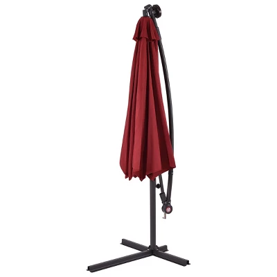 Costway 10' Hanging Solar LED Umbrella Patio Sun Shade Offset Market W/Base Burgundy 8 Costway 10' Hanging Solar LED Umbrella Patio Sun Shade Offset Market W/Base Burgundy - Image 6