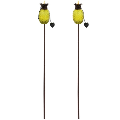 Sunnydaze Decor Sunnydaze Outdoor Adjustable Height 3-in-1 Glass Tropical Pineapple Torches With Connected Snuffs And Metal Poles - 2pk 6 Sunnydaze Decor Sunnydaze Outdoor Adjustable Height 3-in-1 Glass Tropical Pineapple Torches With Connected Snuffs And Metal Poles - 2pk - Image 4