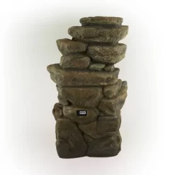 51" Fiberglass Rainforest Floor Fountain With LED Lights And Bluetooth Speaker Brown - Alpine Corporation -Outdoor Decoration Store GUEST b5b91f47 4820 42b5 8fa9 130bbd414195