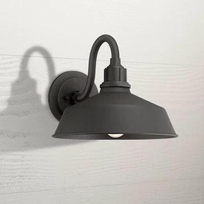 Franklin Iron Works Arnett Rustic Industrial Farmhouse Outdoor Barn Light Fixtures Set Of 2 Black Gooseneck 10 1/2" For Exterior Deck House Porch Yard 9 Franklin Iron Works Arnett Rustic Industrial Farmhouse Outdoor Barn Light Fixtures Set Of 2 Black Gooseneck 10 1/2" For Exterior Deck House Porch Yard - Image 7