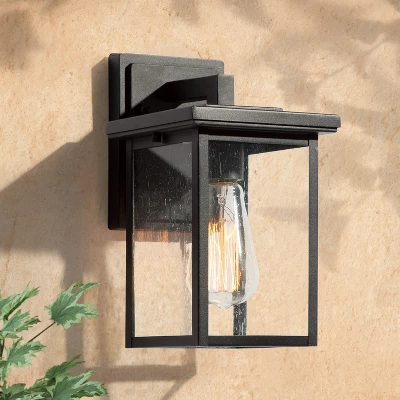 10.5" Metal/Seeded Glass Square Outdoor Wall Light Matte Black - LNC 3 10.5" Metal/Seeded Glass Square Outdoor Wall Light Matte Black - LNC