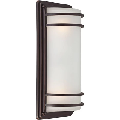 John Timberland Habitat Modern Industrial Outdoor Wall Light Fixtures Set Of 2 Rubbed Bronze 16" Opal Glass For Post Exterior Barn Deck 4 John Timberland Habitat Modern Industrial Outdoor Wall Light Fixtures Set Of 2 Rubbed Bronze 16" Opal Glass For Post Exterior Barn Deck - Image 2