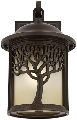John Timberland Mission Outdoor Wall Light Fixture Bronze Tree Motif 12 1/4" Amber Glass Lantern For Exterior House Porch Patio 6 John Timberland Mission Outdoor Wall Light Fixture Bronze Tree Motif 12 1/4" Amber Glass Lantern For Exterior House Porch Patio - Image 4