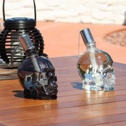 Sunnydaze Decor Sunnydaze Grinning Skull Glass Tabletop Torches - Clear And Black