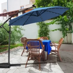 Costway 10FT Patio Offset Umbrella Solar Powered LED 360Degree Rotation Aluminum Blue -Outdoor Decoration Store GUEST c3a1779f 85bf 4214 b64d 5fdde8d515b6