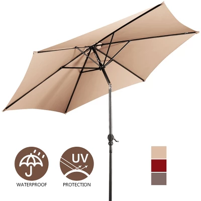 Costway 10FT Patio Umbrella 6 Ribs Market Steel Tilt W/Crank Outdoor Garden Beige 9 Costway 10FT Patio Umbrella 6 Ribs Market Steel Tilt W/Crank Outdoor Garden Beige - Image 7