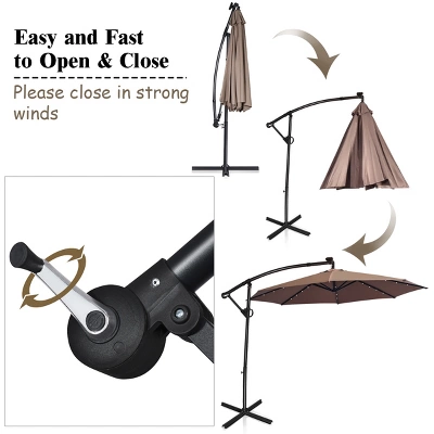 Costway 10FT Patio Offset Umbrella Solar LED 360degrees Rotation Brown 10 Costway 10FT Patio Offset Umbrella Solar LED 360degrees Rotation Brown - Image 8