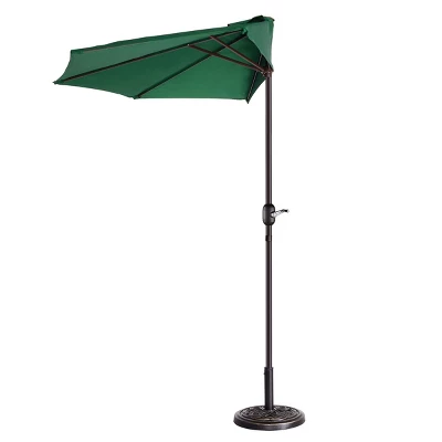 Half Round Patio Umbrella With Easy Crank – Compact 9ft Semicircle Outdoor Shade Canopy For Balcony, Porch, Or Deck By Nature Spring (Forest Green) 5 Half Round Patio Umbrella With Easy Crank – Compact 9ft Semicircle Outdoor Shade Canopy For Balcony, Porch, Or Deck By Nature Spring (Forest Green) - Image 3