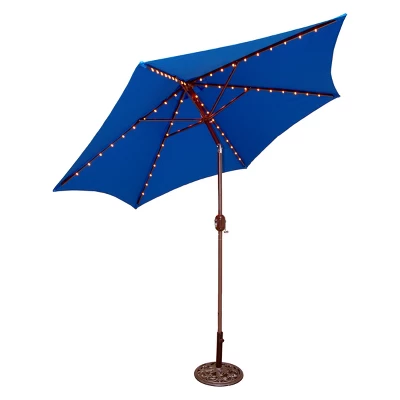 9' X 9' Round Lighted Patio Umbrella - Blue - Tropishade 3 9' X 9' Round Lighted Patio Umbrella - Blue - Tropishade