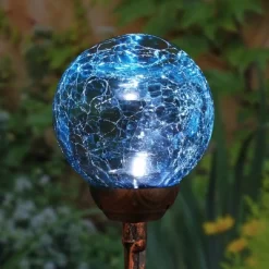 31" Crackle Glass Solar Ball Stake Blue - Exhart -Outdoor Decoration Store GUEST ca623b66 742d 4133 a578 98a223e7ec38