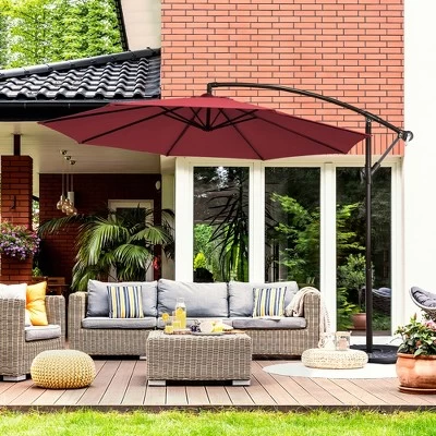 Costway 10FT Patio Offset Hanging Umbrella Easy Tilt Adjustment 8 Ribs Backyard BurgundyBeigeTanBlue 15 Costway 10FT Patio Offset Hanging Umbrella Easy Tilt Adjustment 8 Ribs Backyard BurgundyBeigeTanBlue - Image 13