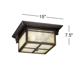 Franklin Iron Works Mission Flush Mount Outdoor Ceiling Light Fixture Walnut Bronze 15" Frosted Cream Glass Damp Rated For Exterior House -Outdoor Decoration Store GUEST caf33466 f401 42b1 8f34 2d8f0fb936a1