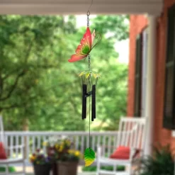 Northlight 19" Red Metal Butterfly Outdoor Garden Windchime